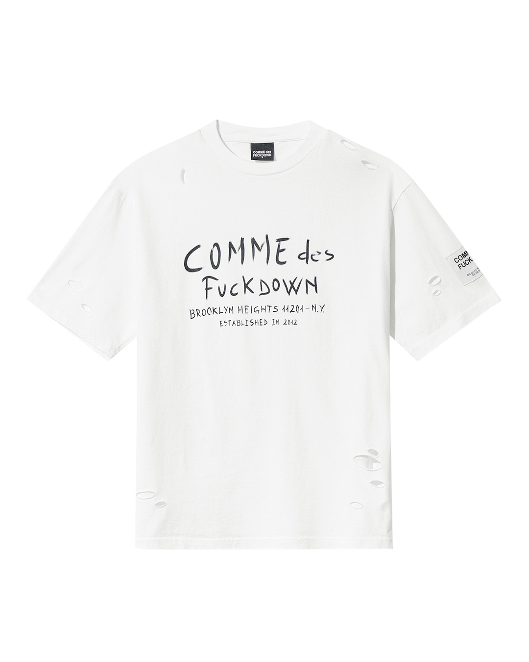 COMME des FUCKDOWN футболка с принтом и разрезами  артикул CFABM00087 марки COMME des FUCKDOWN купить за 13300 руб.