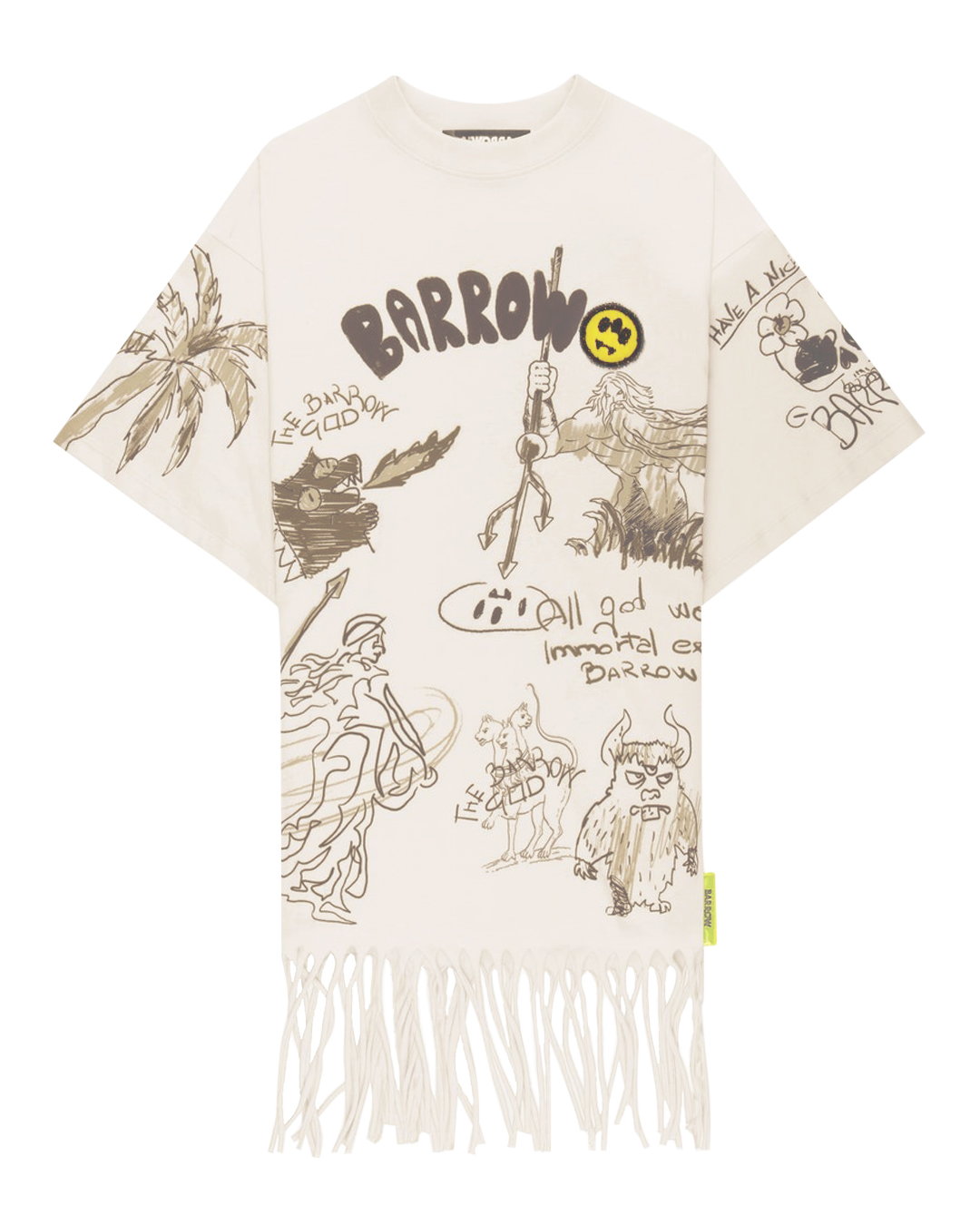 BARROW удлиненная футболка  с бахромой  артикул S4BWWODR099 марки BARROW купить за 24200 руб.